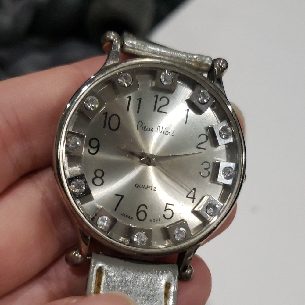 🤯3/$12 Pierre Nicol Silver Watch with Rhinestones